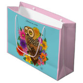 Grand Sac Cadeau Chouette à fleurs (Devant Angle)