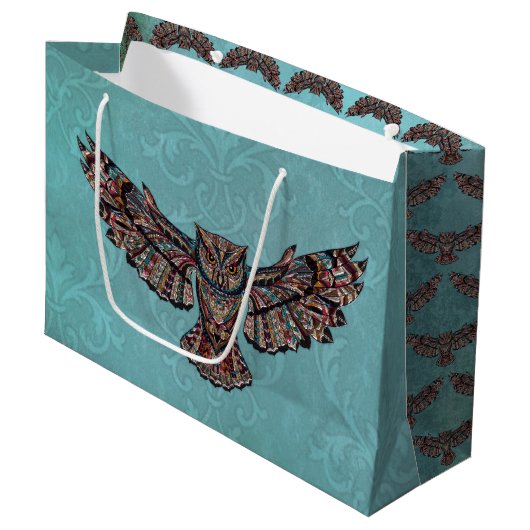 Grand Sac Cadeau Chouette colorée en mosaïque (Devant Angle)