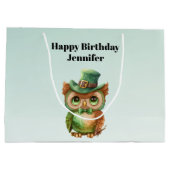 Grand Sac Cadeau Chouette mignonne dans un chapeau vert Anniversair (Dos)