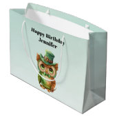 Grand Sac Cadeau Chouette mignonne dans un chapeau vert Anniversair (Dos Angle)