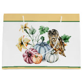 Grand Sac Cadeau Chouette mignonne et citrouilles d'automne (Devant)