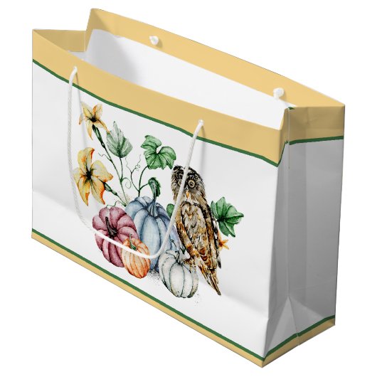 Grand Sac Cadeau Chouette mignonne et citrouilles d'automne (Devant Angle)