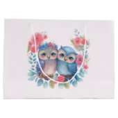 Grand Sac Cadeau Chouettes amoureuses Assis sur une branche d'arbre (Dos)