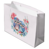 Grand Sac Cadeau Chouettes amoureuses Assis sur une branche d'arbre (Dos Angle)