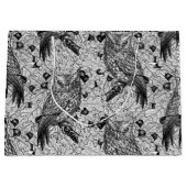 Grand Sac Cadeau Chouettes dans le chêne, noir et blanc (Devant)