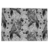 Grand Sac Cadeau Chouettes dans le chêne, noir et blanc (Dos)