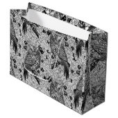 Grand Sac Cadeau Chouettes dans le chêne, noir et blanc (Devant Angle)