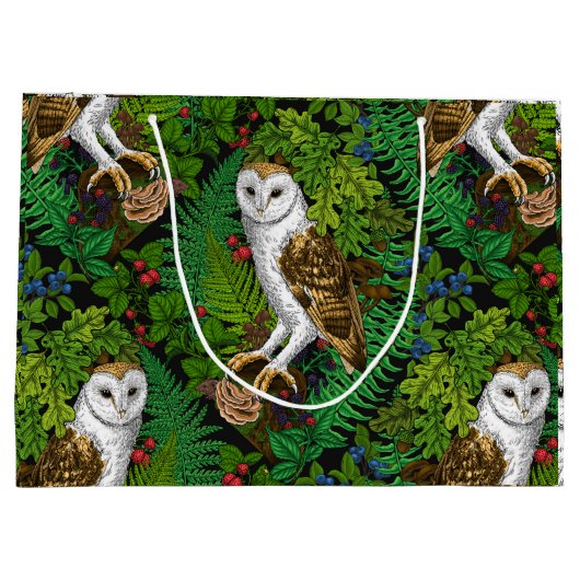 Grand Sac Cadeau Chouettes, fougères, chênes et baies (Dos)