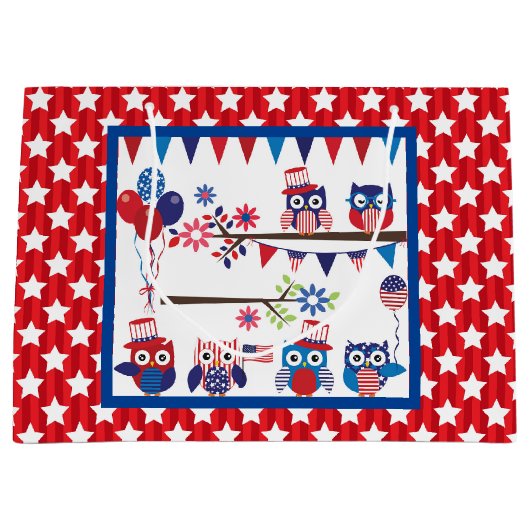 Grand Sac Cadeau Chouettes patriotiques (Devant)