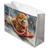 Grand Sac Cadeau Chow Chow Dog in Sledge Let's neige Christmas (Dos Angle)