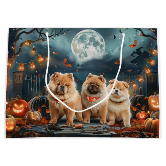 Grand Sac Cadeau Chow Chow Halloween Éffrayant (Devant)