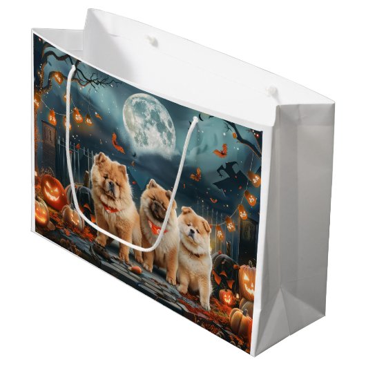 Grand Sac Cadeau Chow Chow Halloween Éffrayant (Devant Angle)