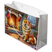 Grand Sac Cadeau Chow Chow Sitting Fireplace with Christmas Lights (Dos Angle)