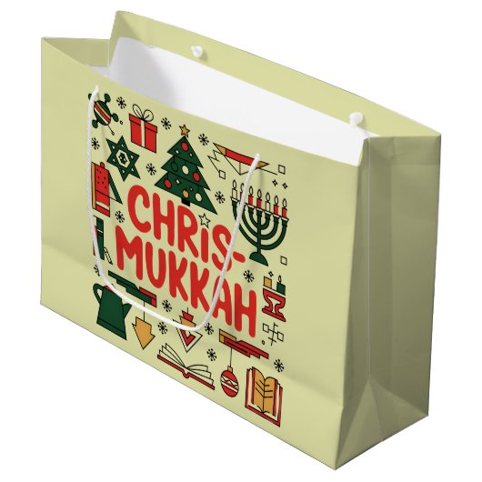 Grand Sac Cadeau Chrismukkah Hanoukka Noël Juif Religieux (Devant Angle)