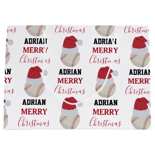 Grand Sac Cadeau Christmas Baseball Sports Ball Nom Personnalisé (Devant)