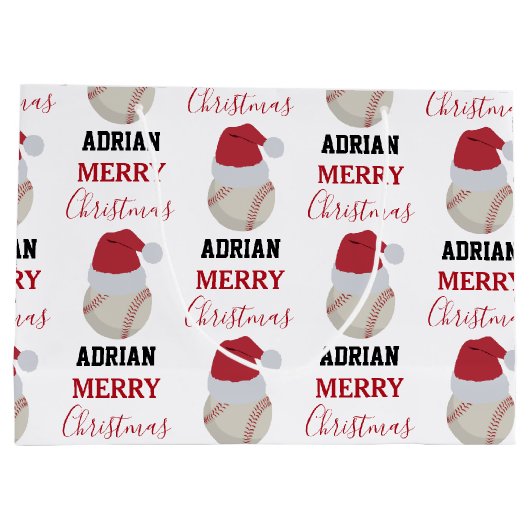Grand Sac Cadeau Christmas Baseball Sports Ball Nom Personnalisé (Dos)