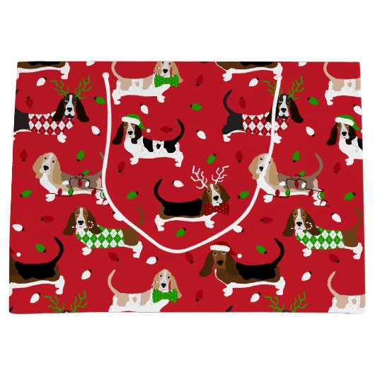 Grand Sac Cadeau Christmas Basset Hound (Devant)