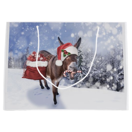 Grand Sac Cadeau Christmas donkey with funny (Devant)