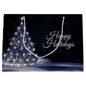 Grand Sac Cadeau Christmas party Blue Shiny Tree Winter Navy Rustic (Devant)