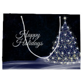 Grand Sac Cadeau Christmas party Blue Shiny Tree Winter Navy Rustic (Dos)