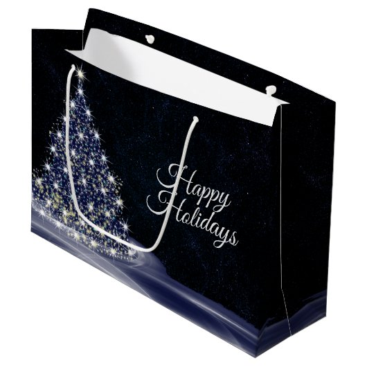 Grand Sac Cadeau Christmas party Blue Shiny Tree Winter Navy Rustic (Devant Angle)