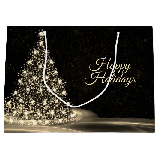 Grand Sac Cadeau Christmas Party Golden Shiny Tree Winter Black (Devant)