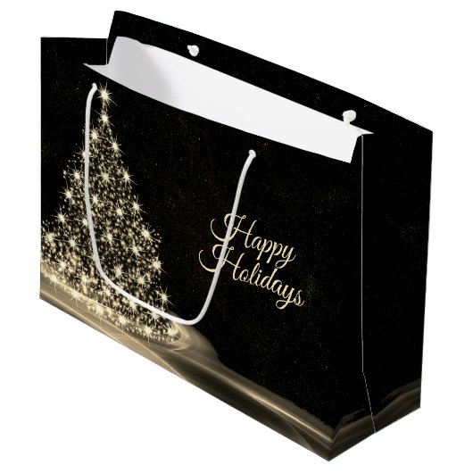 Grand Sac Cadeau Christmas Party Golden Shiny Tree Winter Black (Devant Angle)