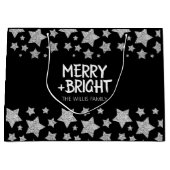 Grand Sac Cadeau Christmas Sparkle Stars Joyeux Nom de famille (Devant)