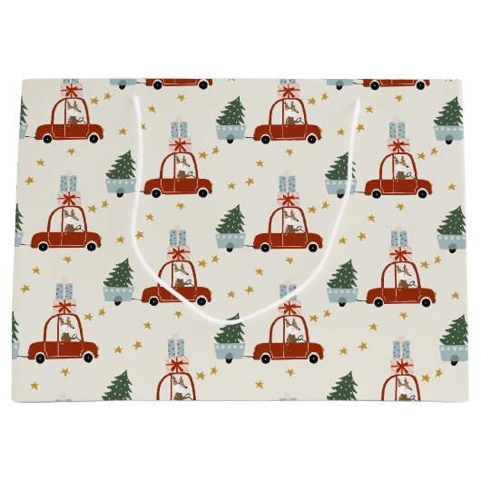 Grand Sac Cadeau Christmas Tree Red Car Illustration Gift Bag (Devant)