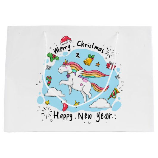 Grand Sac Cadeau Christmas Unicorn (Devant)
