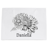 Grand Sac Cadeau Chrysanthemum Black Line Drawing with Your Name  (Devant)
