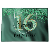 Grand Sac Cadeau Chute Parties scintillant verte douce 16 Anniversa (Devant)