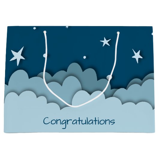 Grand Sac Cadeau Ciel bleu avec étoiles et nuages Félicitations (Devant)