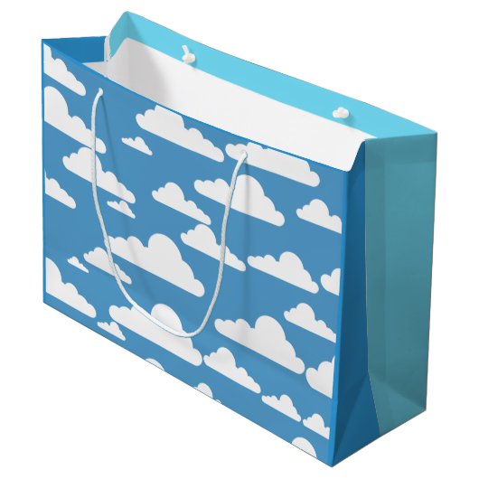 GRAND SAC CADEAU CIEL BLEU GRAPHIQUE ET NUAGES BLANCS ILLUSTRATION (Devant Angle)