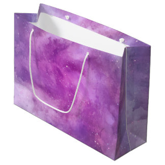 Grand Sac Cadeau Ciel rose étoilé