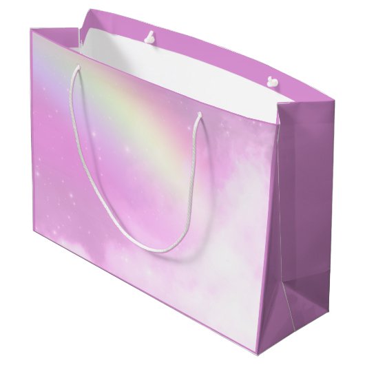 Grand Sac Cadeau Ciel rose pastel avec arc-en-ciel jaune (Dos Angle)