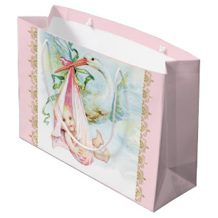 Grand Sac Cadeau Cigogne Bébé Fille