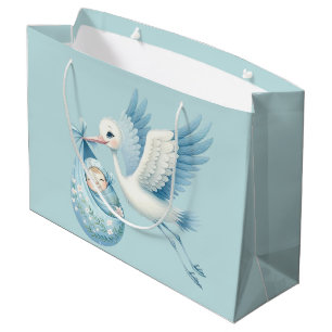 Grand Sac Cadeau Cigogne Garçon Bébé