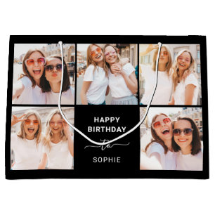 Grand Sac Cadeau Cinq grilles photo Black Happy Birthday