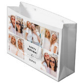 Grand Sac Cadeau Cinq grilles photo | Noir et blanc Joyeux annivers (Devant Angle)