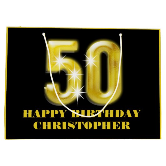 Grand Sac Cadeau Cinquantième célébration d'anniversaire de faux (Dos)