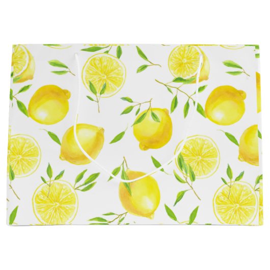 Grand Sac Cadeau Citrons et feuilles (Devant)