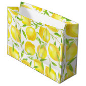 Grand Sac Cadeau Citrons et motif feuille (Devant Angle)