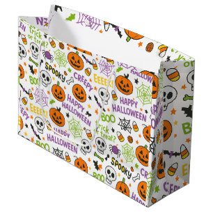 Grand Sac Cadeau Citrouille éffrayant et amusant - Motif Halloween 