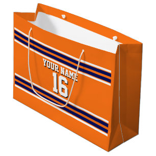 Grand Sac Cadeau Citrouille Orange avec Marine White Stripes Team J