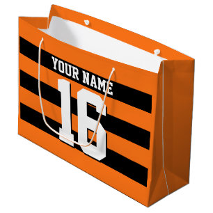 Grand Sac Cadeau Citrouille Orange Black Team Jersey Preppy Stripe