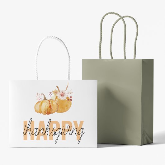 Grand Sac Cadeau Citrouilles d'aquarelle et Bon thanksgiving orange