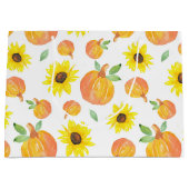 Grand Sac Cadeau Citrouilles d'aquarelle et tournesols (Devant)