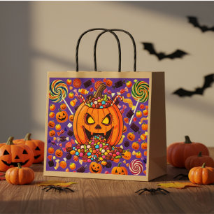 Grand Sac Cadeau Citrouilles de bonbons d'Halloween colorés