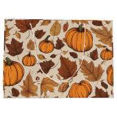 Grand Sac Cadeau Citrouilles orange et feuilles d'automne (Dos)
